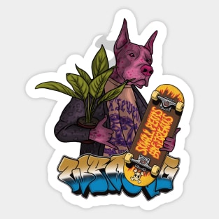 Crazy Dog with Plant and Skateboard Sticker
